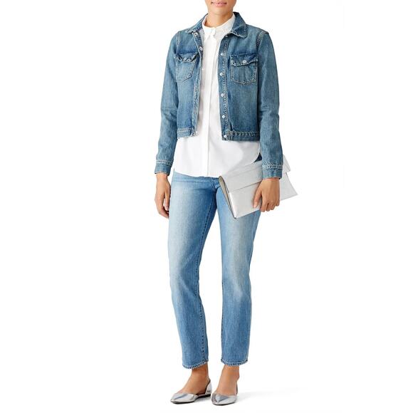 Elizabeth and James Penn Denim Jacket Blue Collared Snap Button Long Sleeve Sz S - Picture 1 of 11